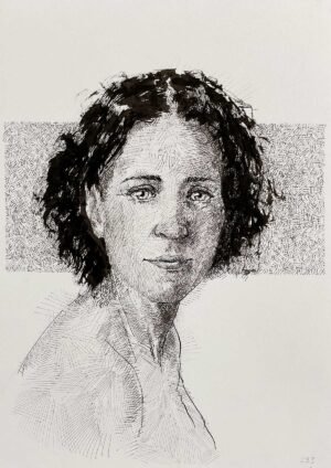Memories, expressive female portrait ink drawing on 150g paper