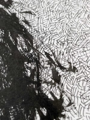 Texture detail of Memories, handmade female portrait ink drawing
