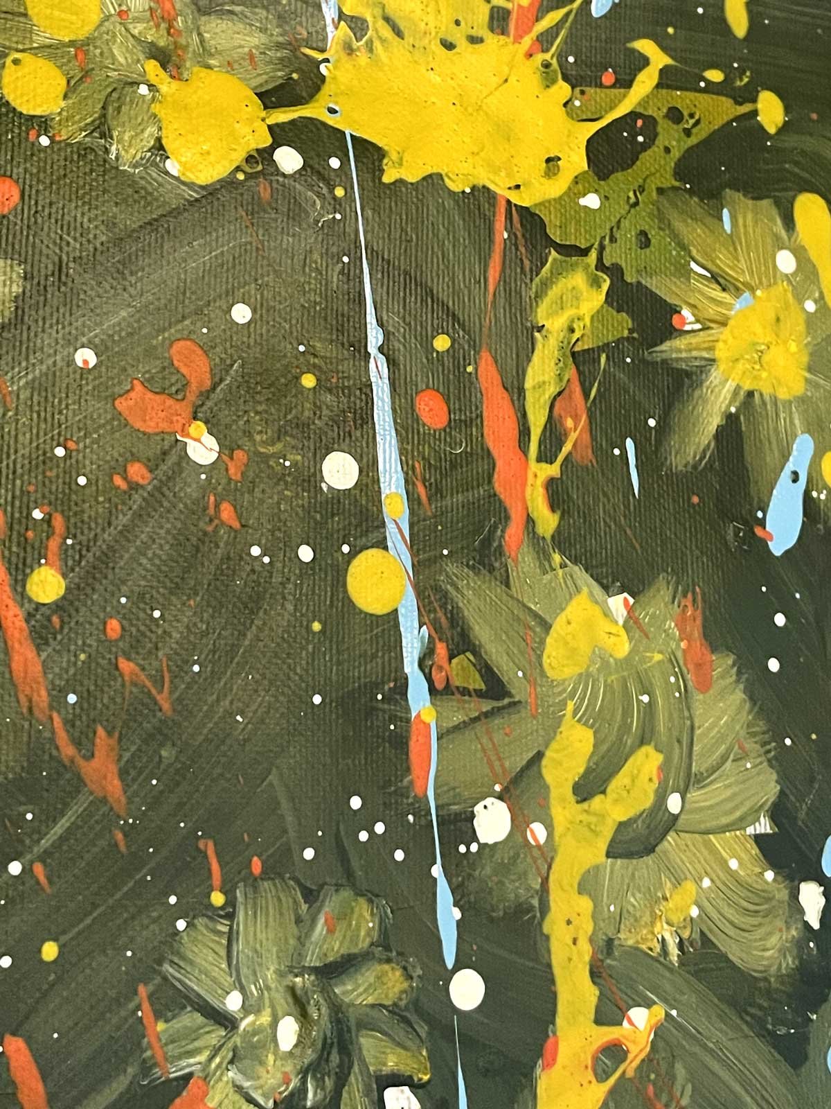 floral abstract painting for sale close-up showing expressive brushstrokes and layered paint texture