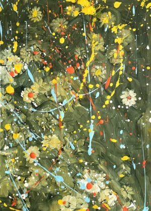 full view of “Wild Garden” floral abstract painting for sale by Dario Moschetta, contemporary acrylic artwork on canvas