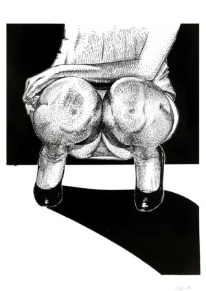 Sensual ink drawing for sale by Dario Moschetta – expressive female figure study in black and white