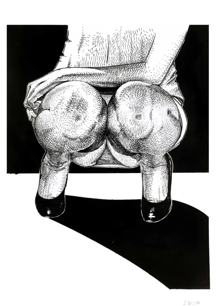 Sensual ink drawing for sale by Dario Moschetta – expressive female figure study in black and white