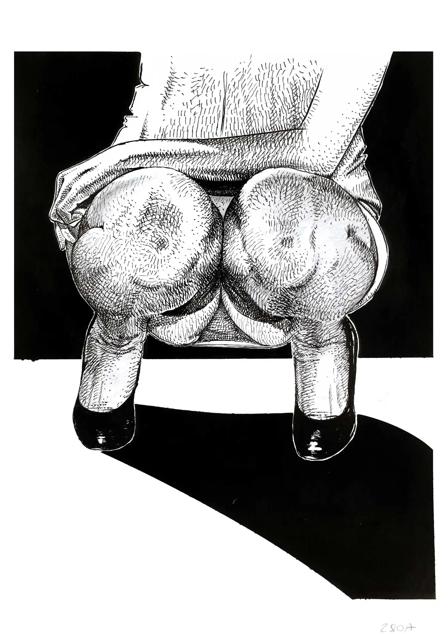 Sensual ink drawing for sale by Dario Moschetta – expressive female figure study in black and white