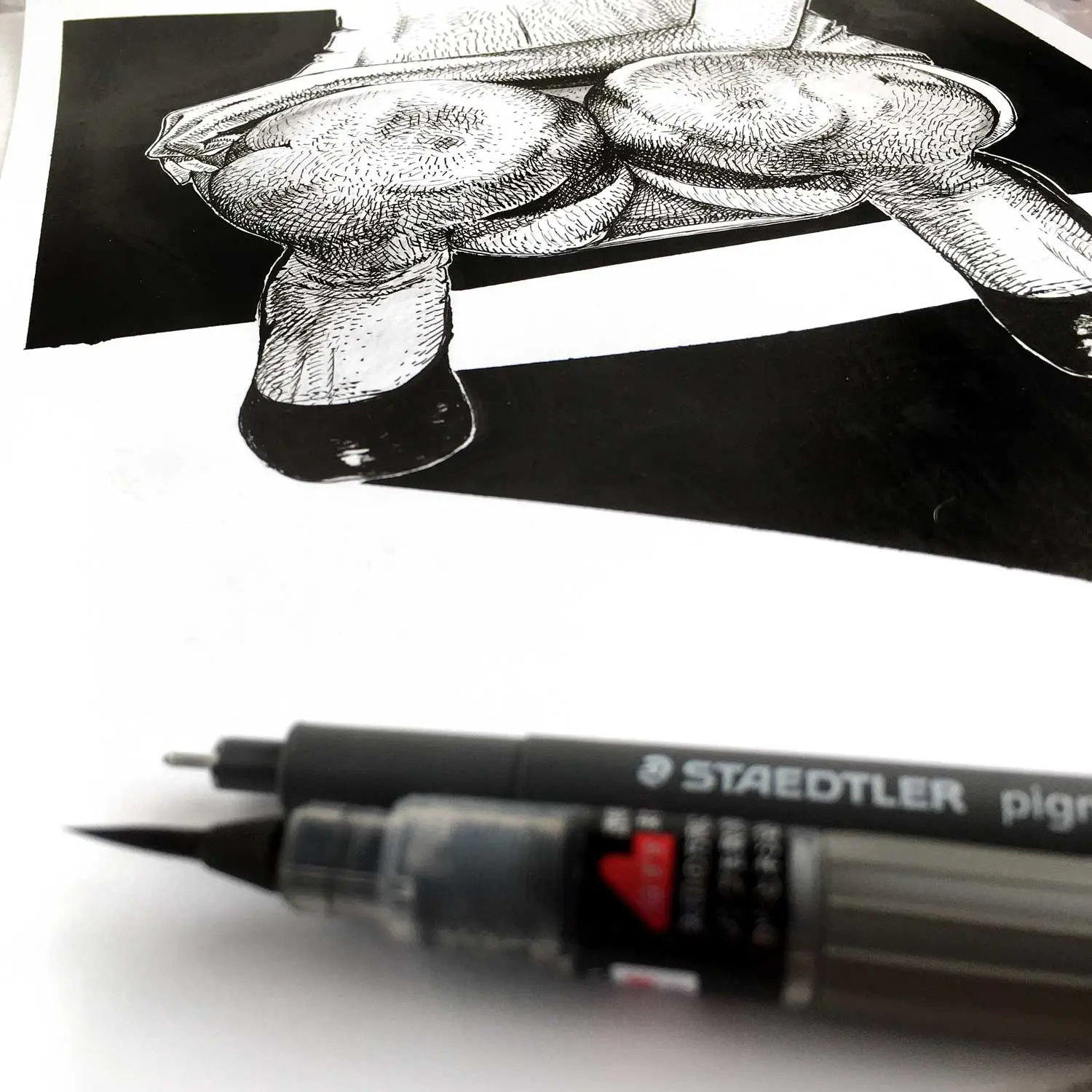 Detail of hand and fabric from a sensual ink drawing by Italian artist Dario Moschetta