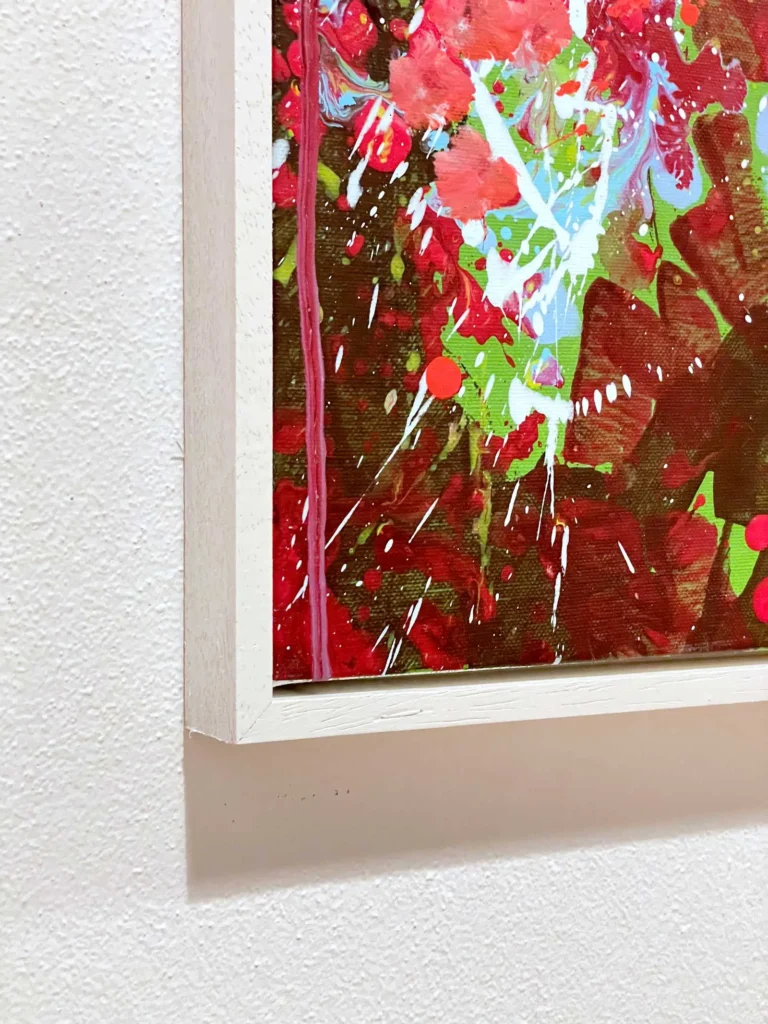 "Frame detail of Scalet Shine painting by Dario Moschetta presented in the contemporary art auction lot"