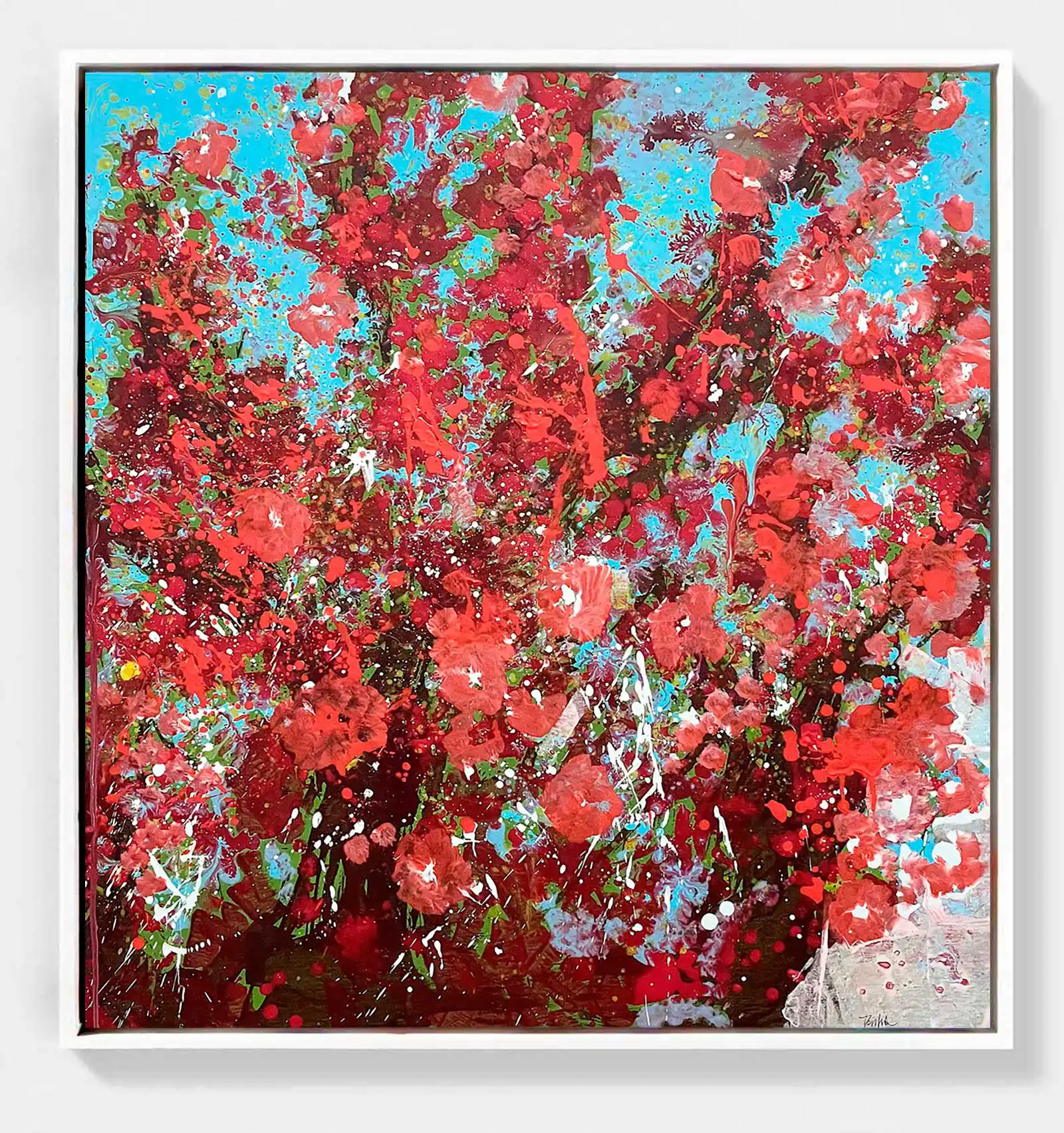 Scarlet Shine – contemporary floral abstract art auction lot by Dario Moschetta.
