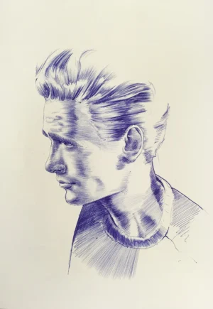 ballpoint pen portrait by Dario Moschetta – male portrait drawn in blue ink on paper