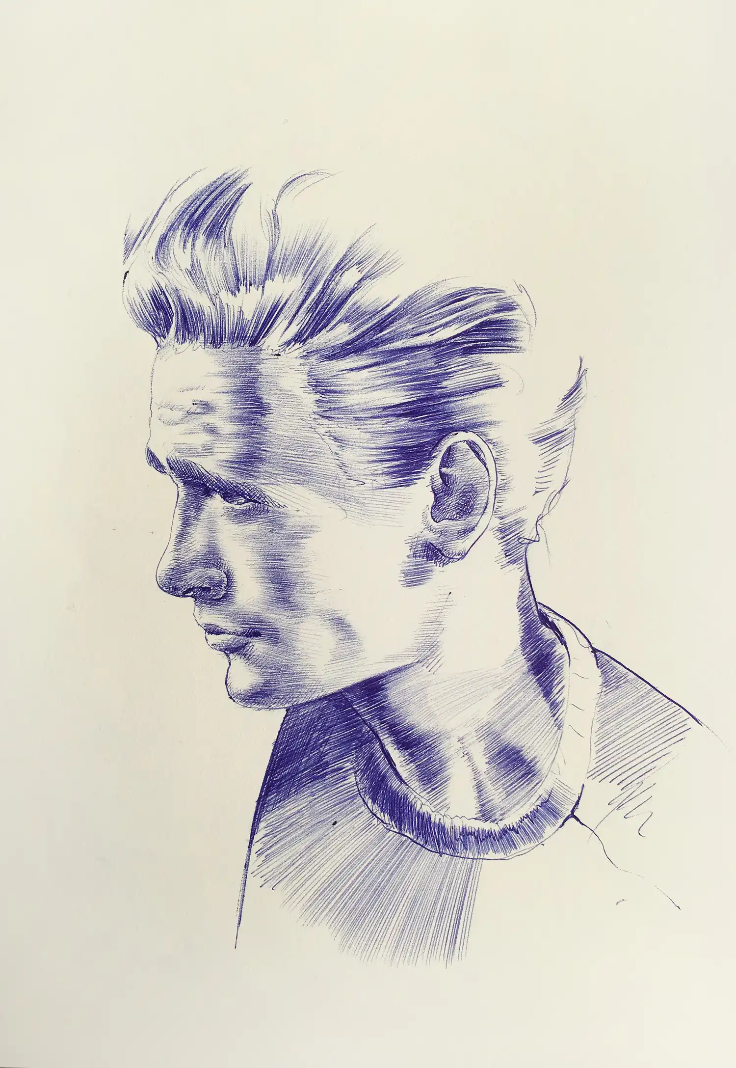 ballpoint pen portrait by Dario Moschetta – male portrait drawn in blue ink on paper