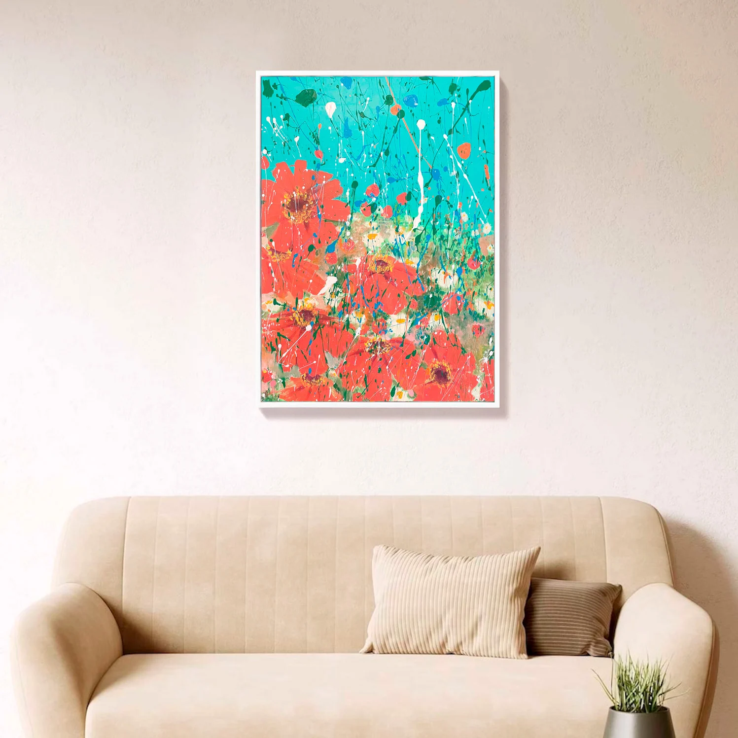 online art auction featured artwork red blossoms contemporary painting by Dario Moschetta