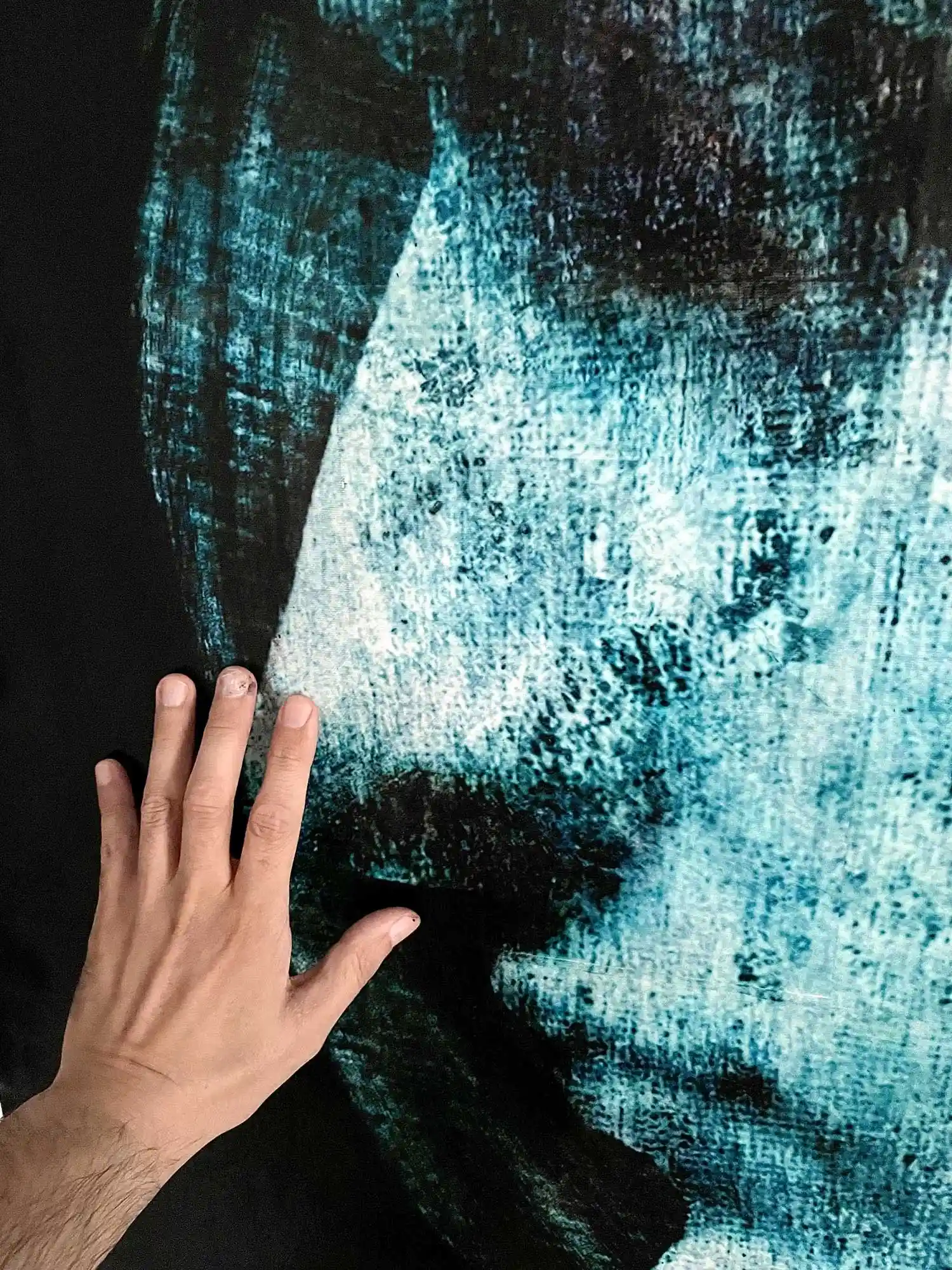 Contemporary art mixed-media process close-up showing layered textures and expressive material details by Dario Moschetta