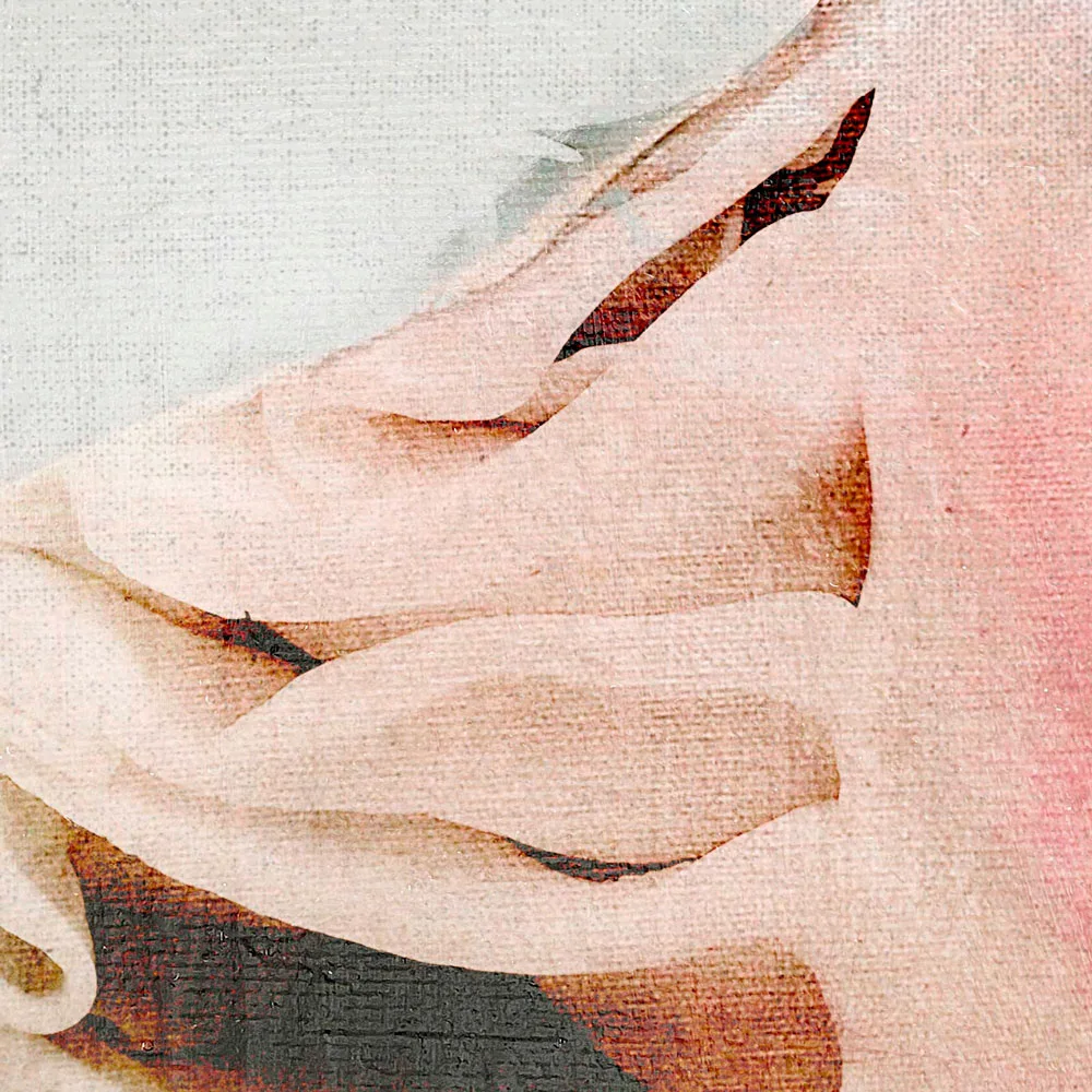 Detail of contemporary mixed media painting by Dario Moschetta, editorial texture and material surface