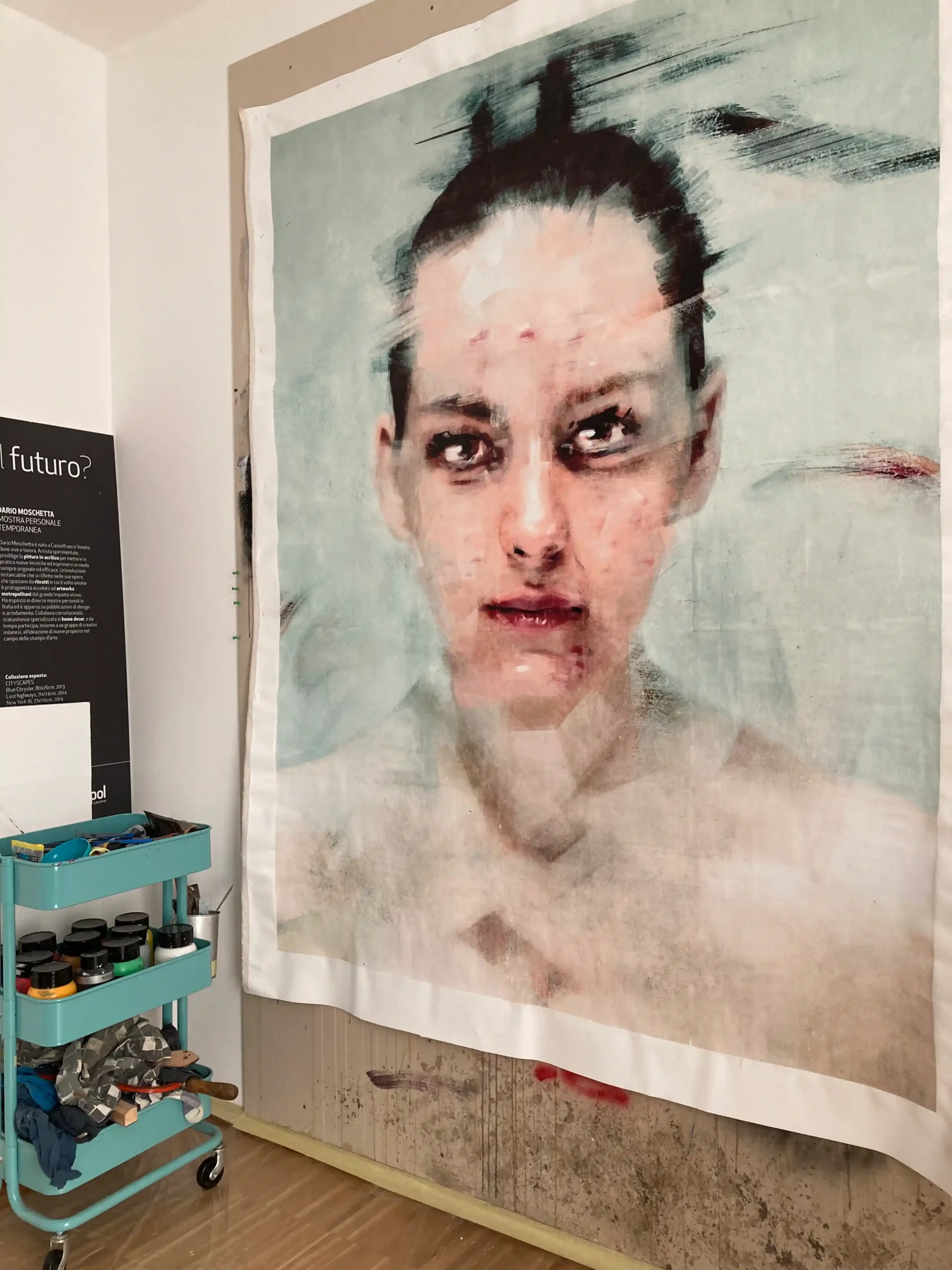Large-scale contemporary portrait painting completed in the artist studio