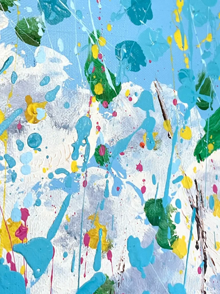 Light Escape close-up detail – textured floral abstract painting by Dario Moschetta