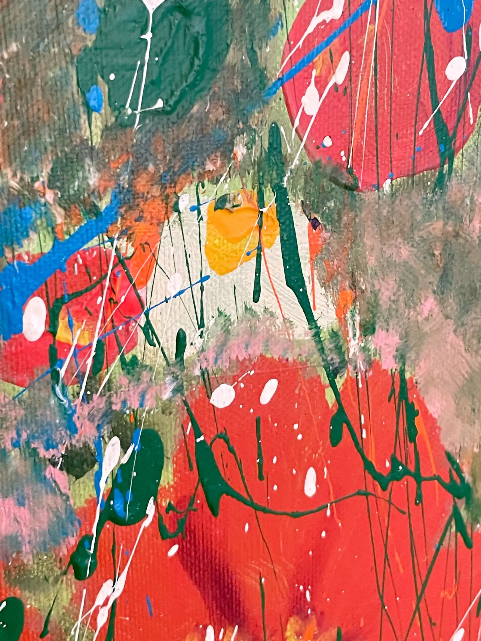 Detail of Red Blossoms contemporary abstract painting highlighting texture and painterly gesture
