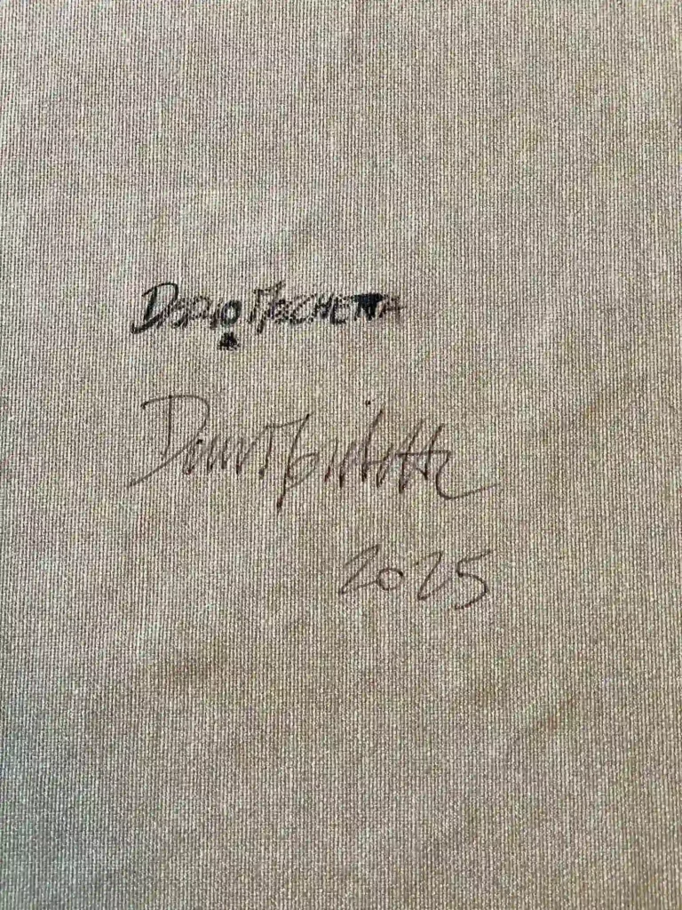 Artist signature on the back of Traces of Light, contemporary abstract painting