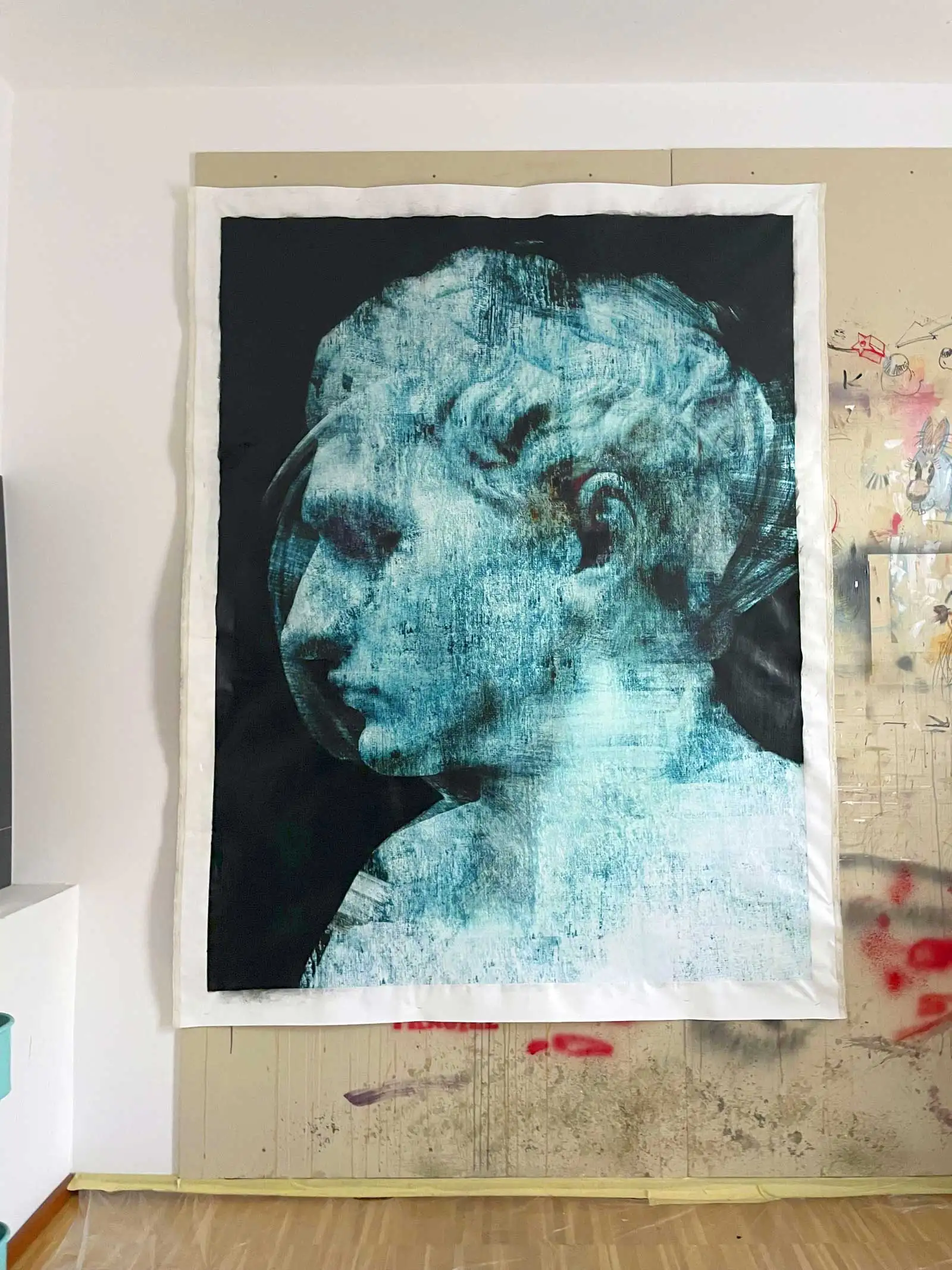 Visionary contemporary artist large-format classical bust reinterpretation in studio