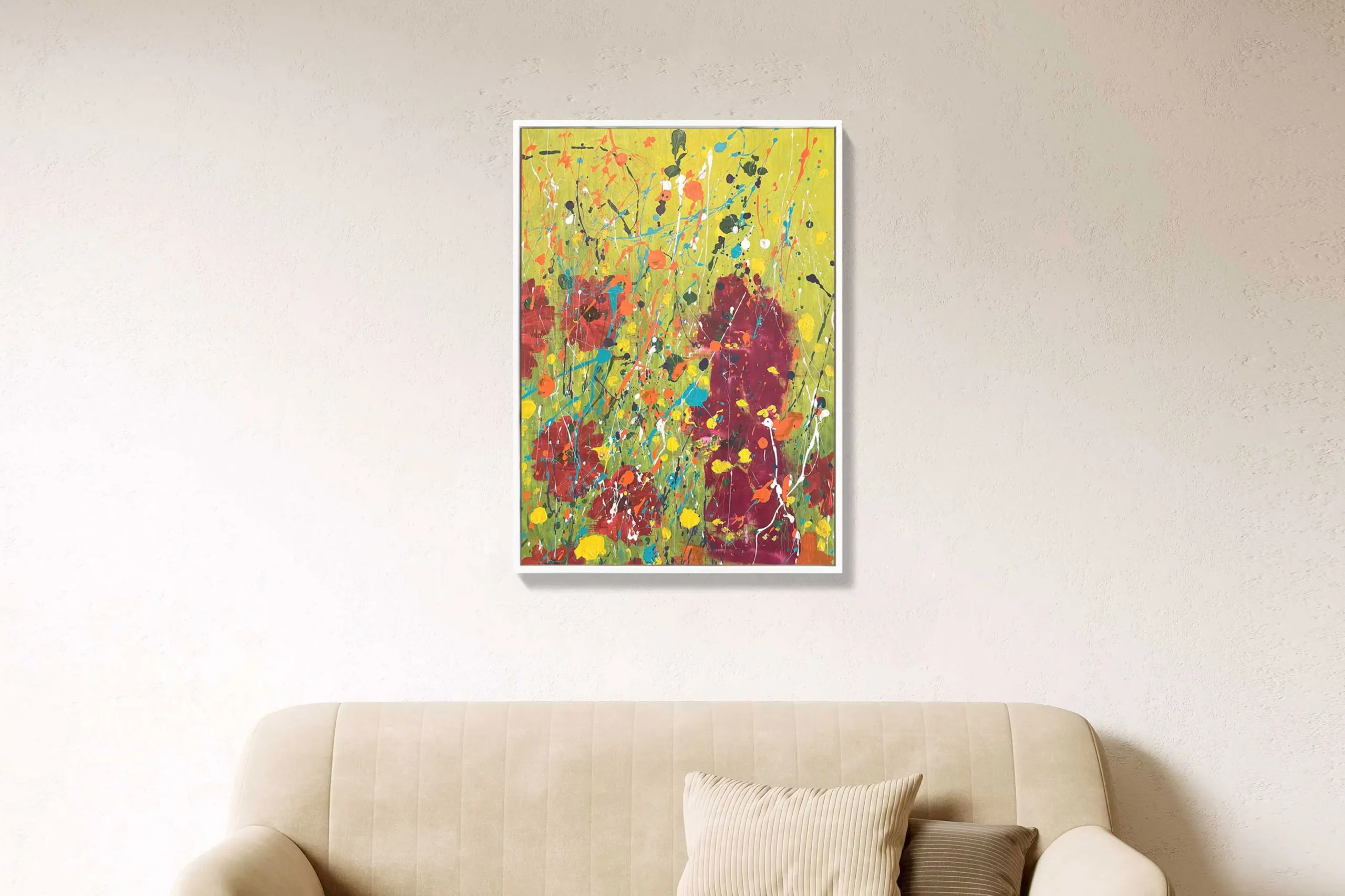 Blooming Glow original acrylic painting by Dario Moschetta – live contemporary art auction interior view