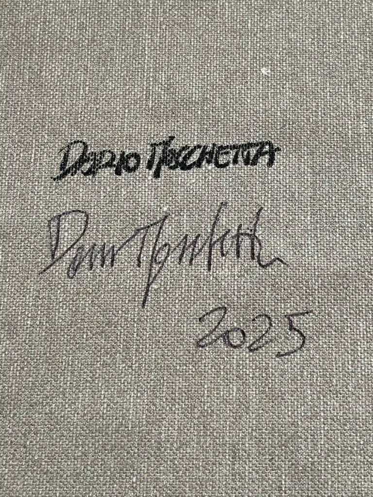 Artist signature on Blooming Glow original acrylic painting auction lot, signed and dated 2025