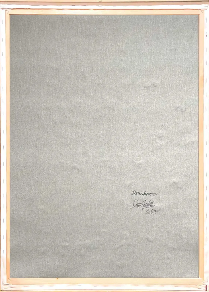 Back view of Midnight Bloom original acrylic painting auction lot, signed and dated by the artist