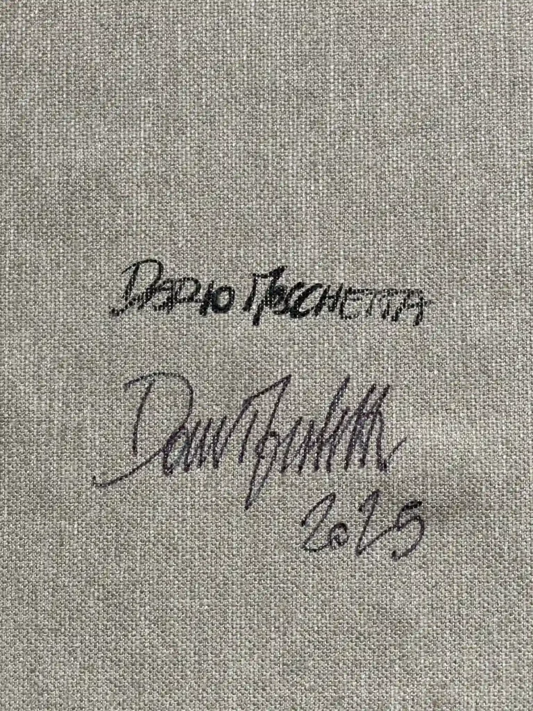 Artist signature on Midnight Bloom original acrylic painting auction lot, signed and dated 2025