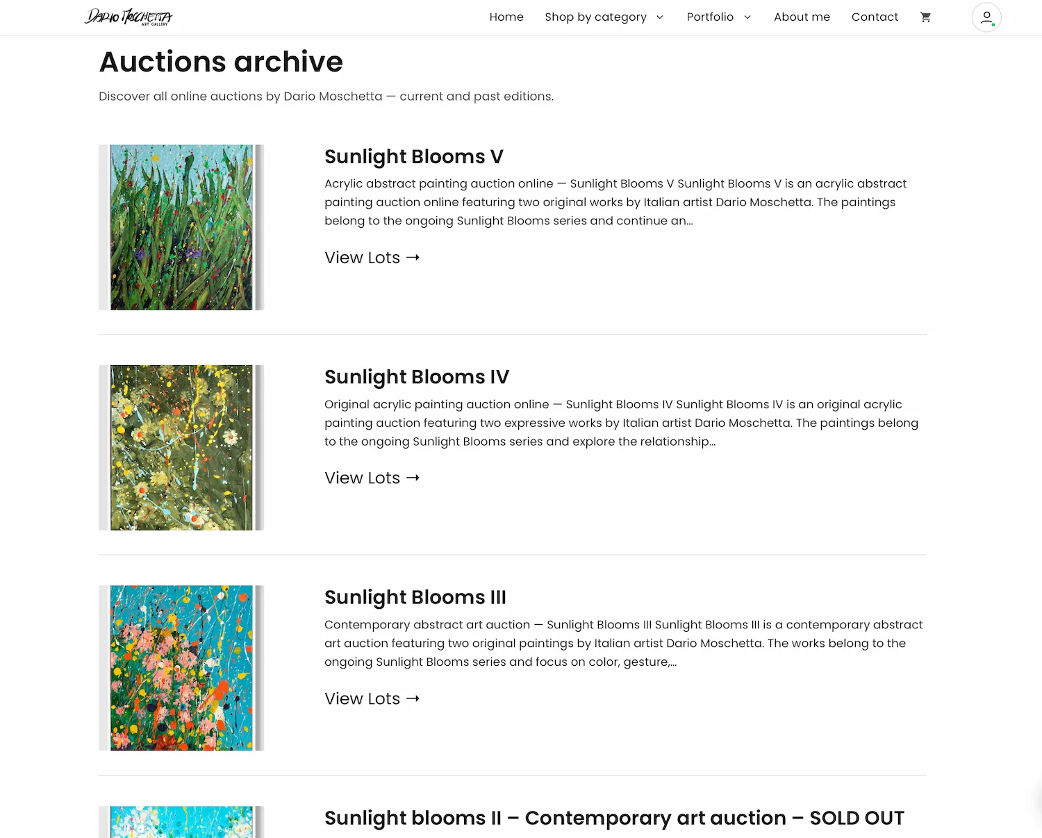 artist-run online art auction platform archive showing contemporary art auctions by Dario Moschetta