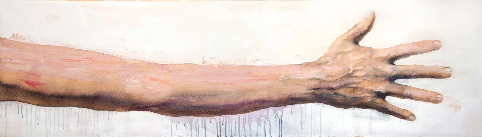 Fragmented body in contemporary art – close-up painting of an extended arm