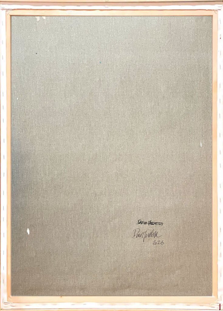 Back view of Natural Collision, original abstract acrylic painting on canvas by Dario Moschetta