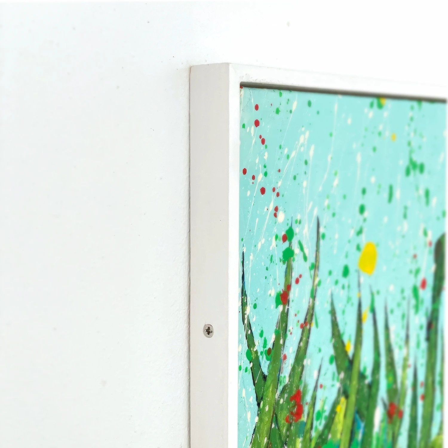 Detail of handcrafted white wooden frame – Sunlight Blooms series
