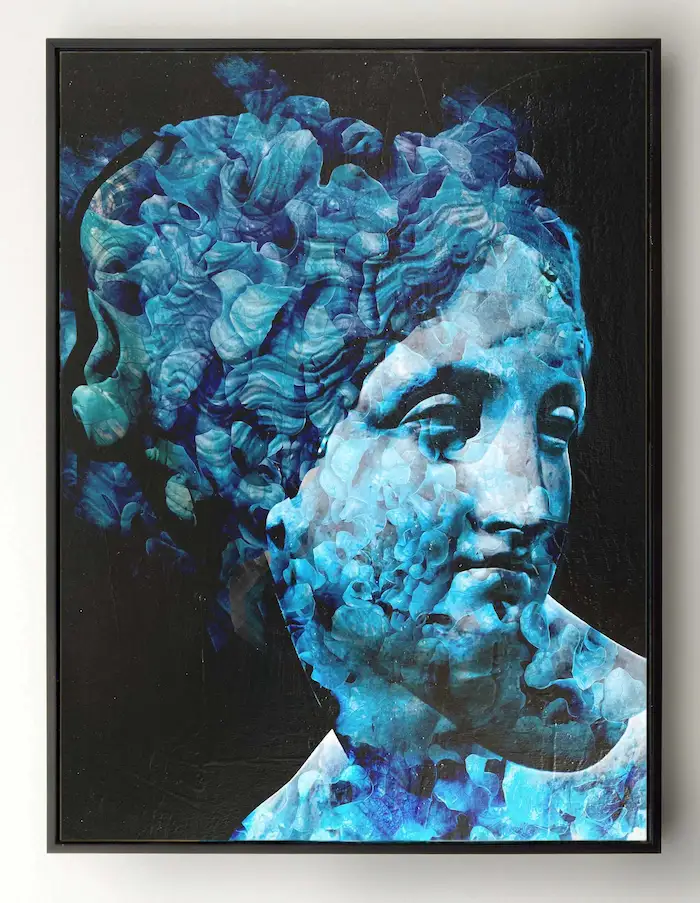 Ancient Beauty classical head painting framed on wall — mixed media by Dario Moschetta