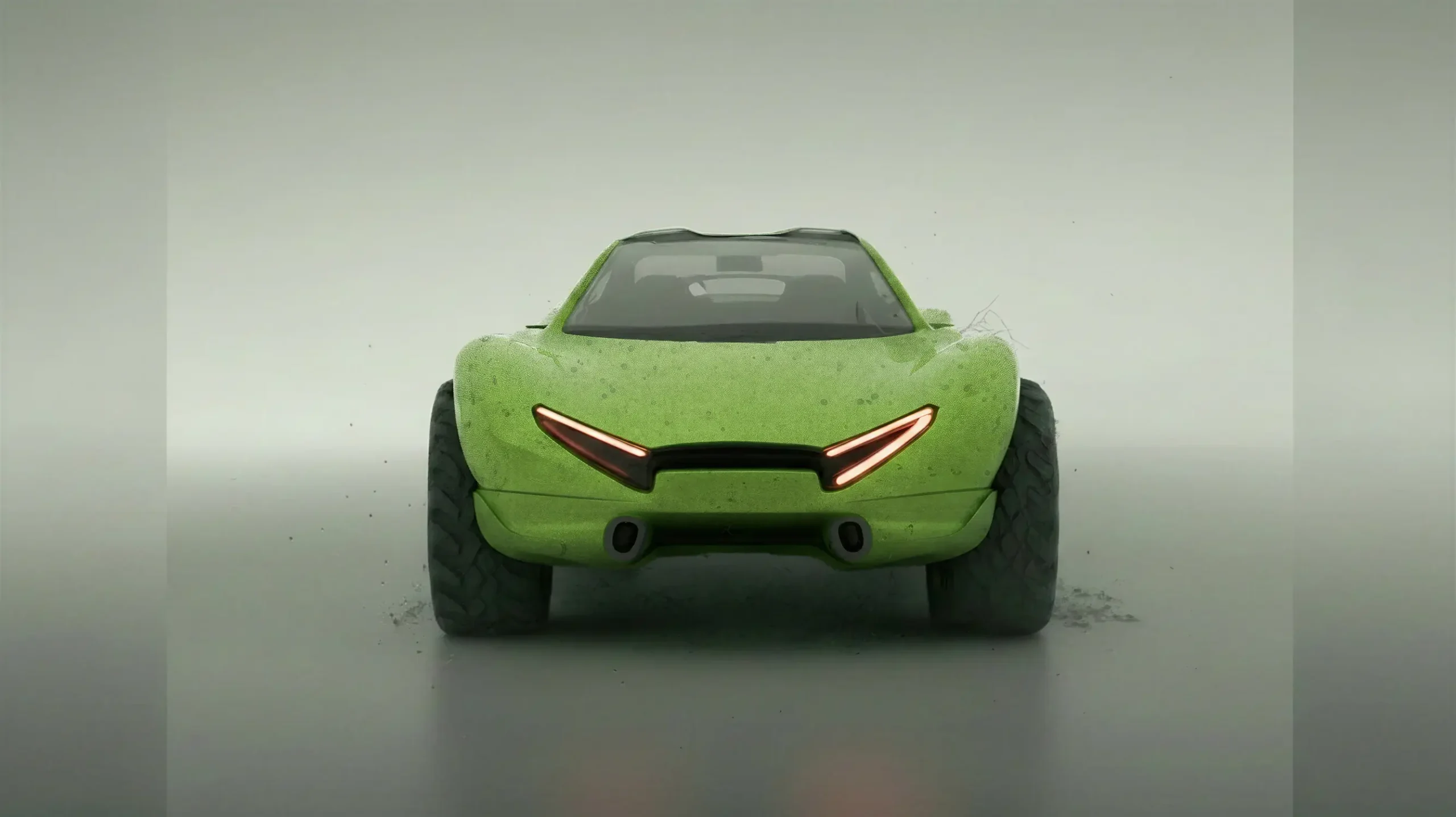 AI automotive design concept front view experimental car design with sculptural surfaces