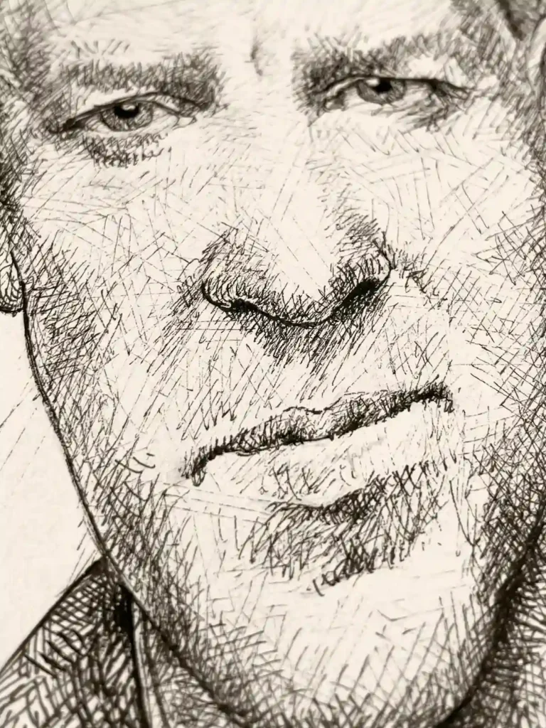 Close up of David Lynch portrait for sale original drawing detailed face and expression