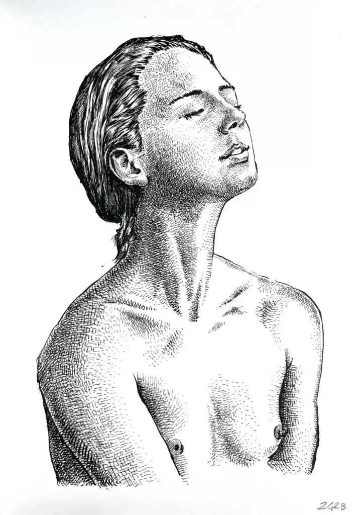 female nude ink artwork for sale original drawing on paper by Dario Moschetta