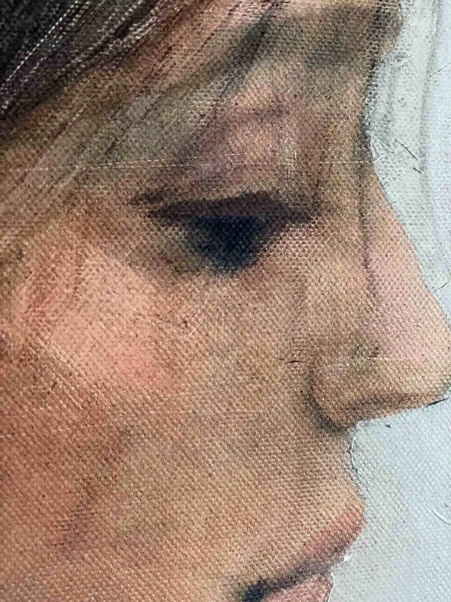 Close-up detail of a female profile portrait painting by contemporary artist Dario Moschetta