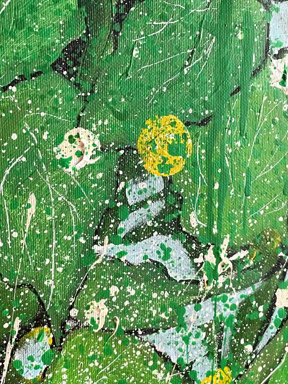 Leaves of Light close-up – original floral abstract painting on canvas, 2026