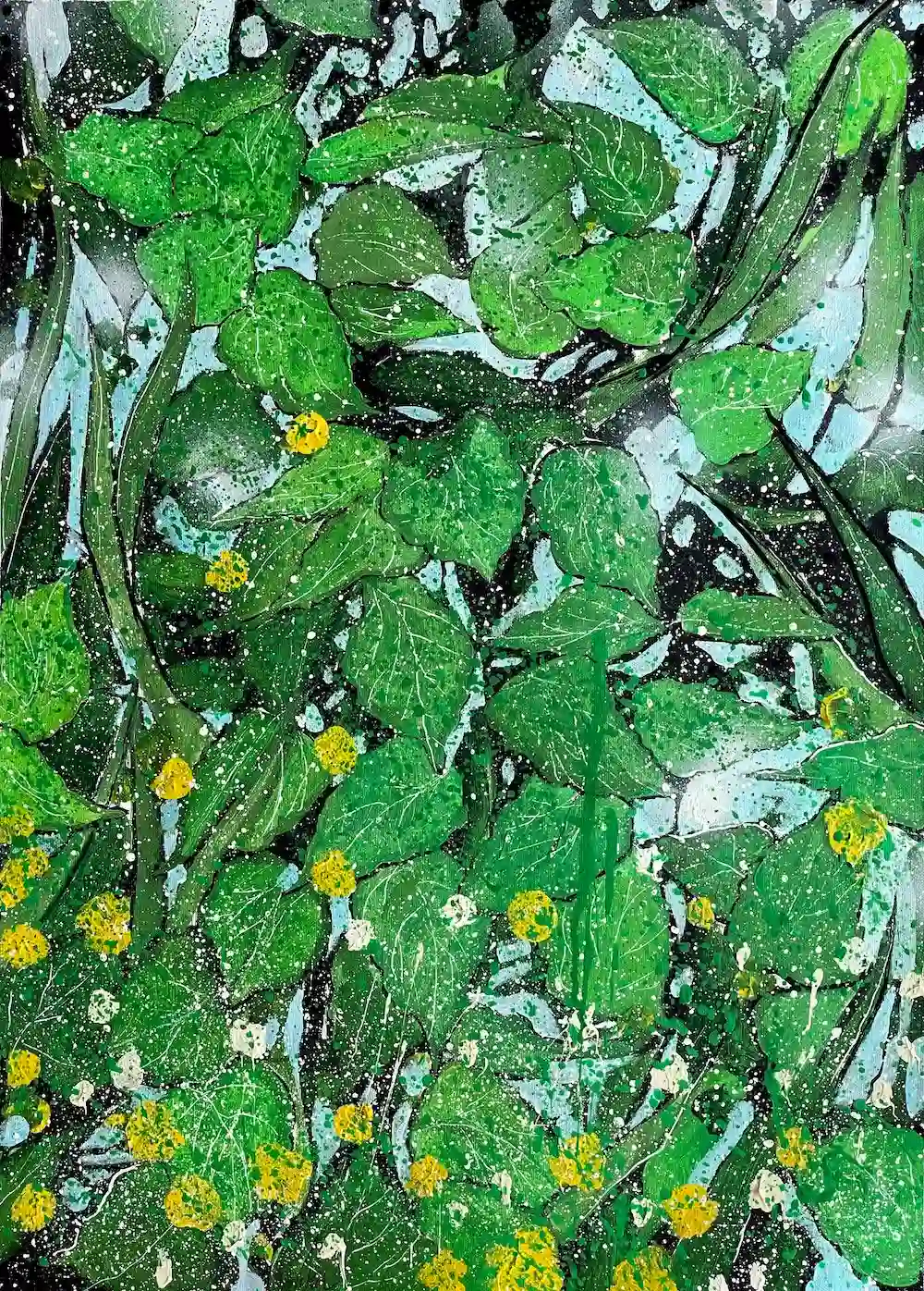 Leaves of Light – original abstract floral painting for sale from the Sunlight Blooms series, acrylic on canvas, 2026