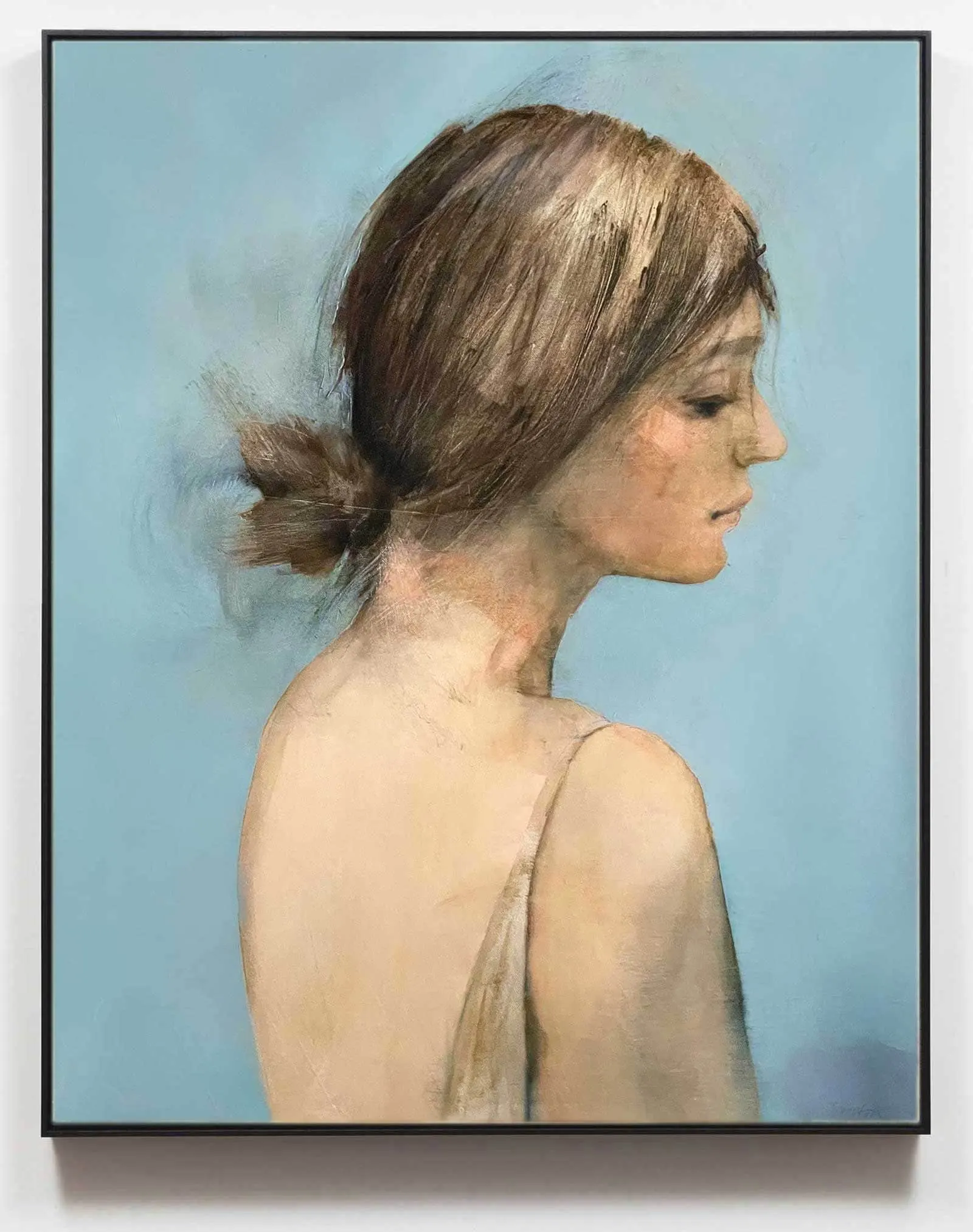 Original portrait painting for sale female profile portrait by contemporary artist Dario Moschetta