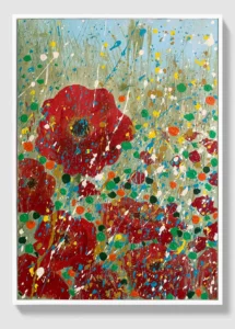 red abstract floral painting for sale Blooming Fragments of Color by Dario Moschetta