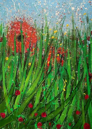 Scarlet Rising – original red abstract painting for sale, acrylic on canvas, Sunlight Blooms series, 2026