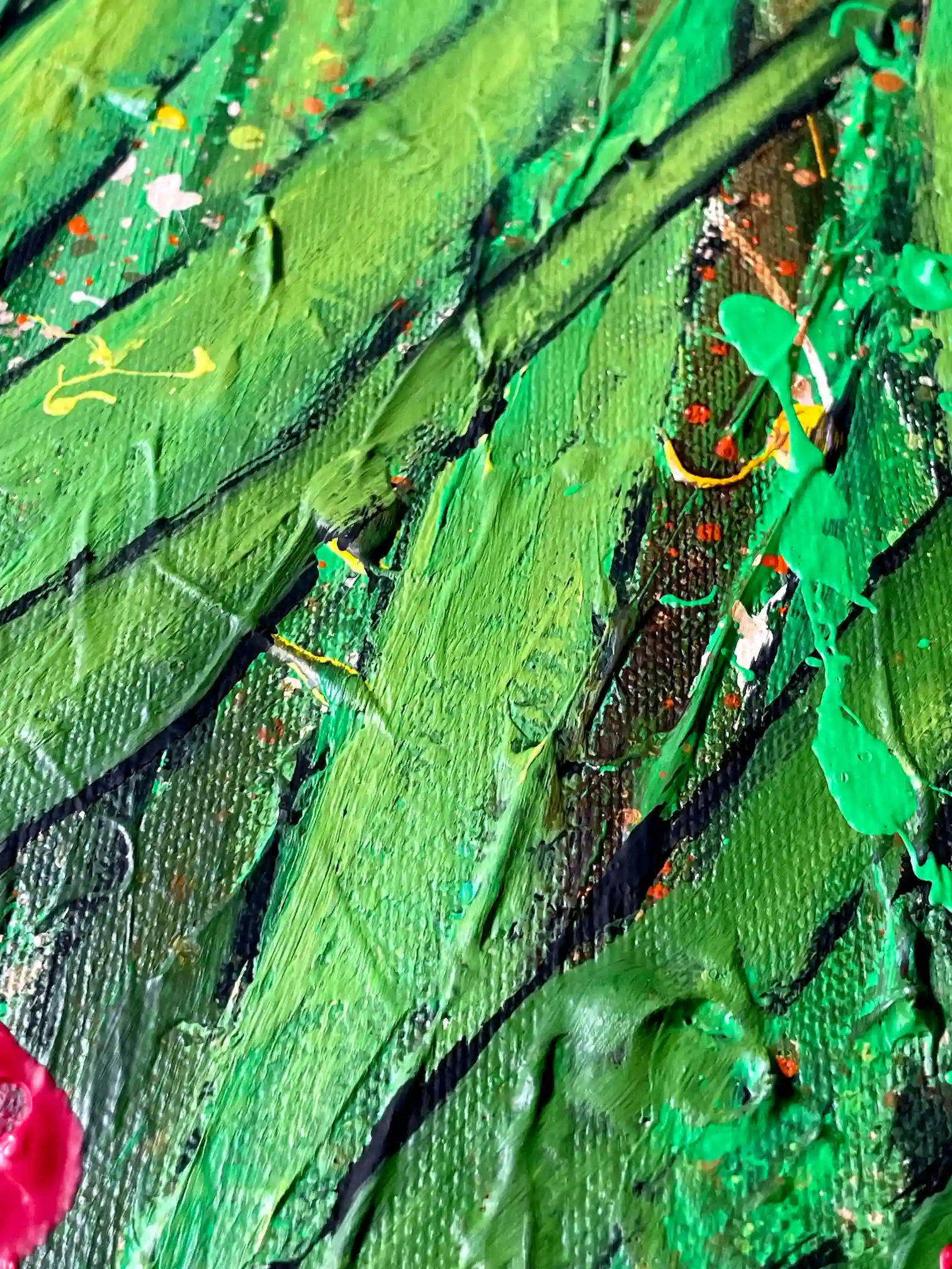 Scarlet Rising close-up – original abstract painting on canvas, 2026