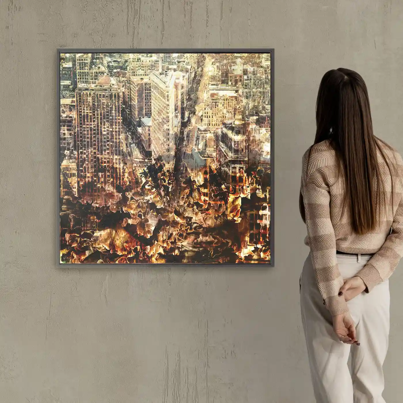 amber cityscape painting for sale