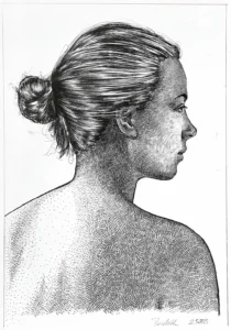 black ink female portrait drawing for sale original artwork full view