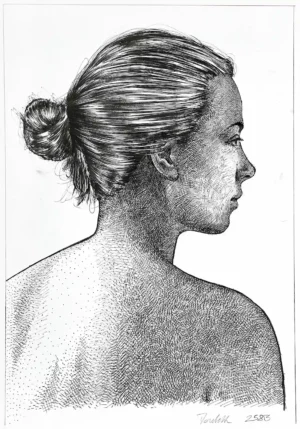 black ink female portrait drawing for sale original artwork full view