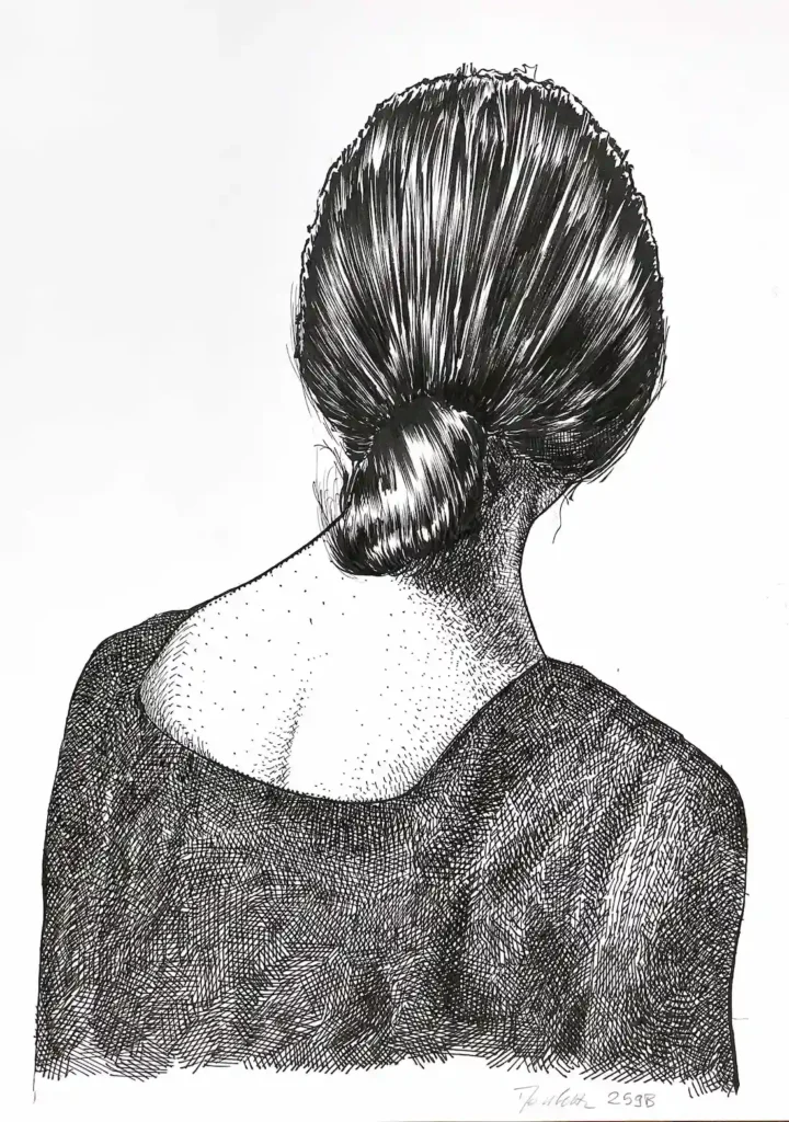 female back ink drawing for sale original black ink artwork on paper 259B