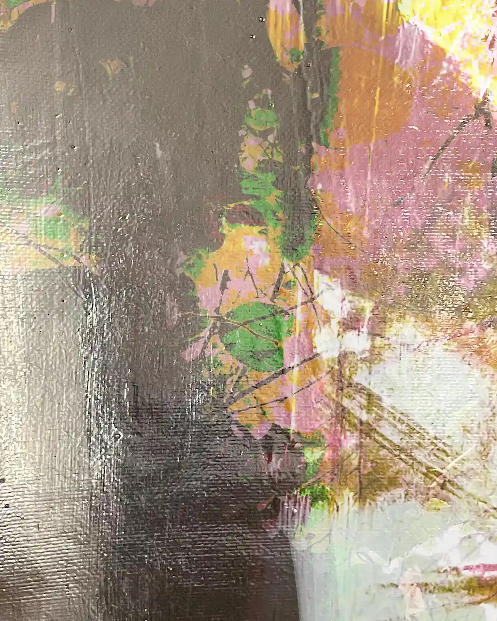 Head 31B mixed media portrait painting detail – metallic pigment surface by Dario Moschetta