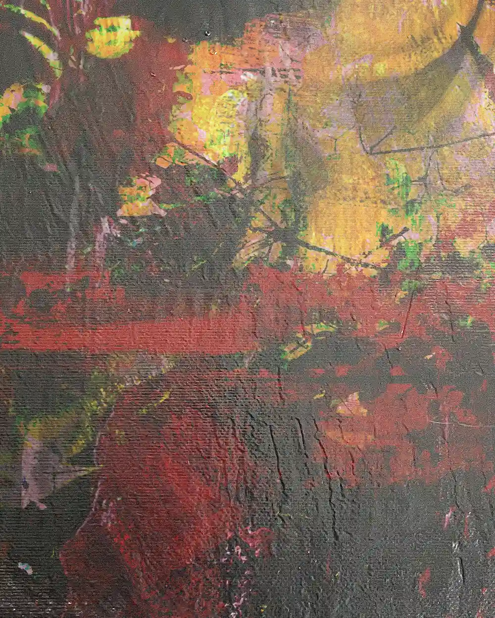 Head 31B mixed media portrait painting detail – texture and layered acrylic by Dario Moschetta