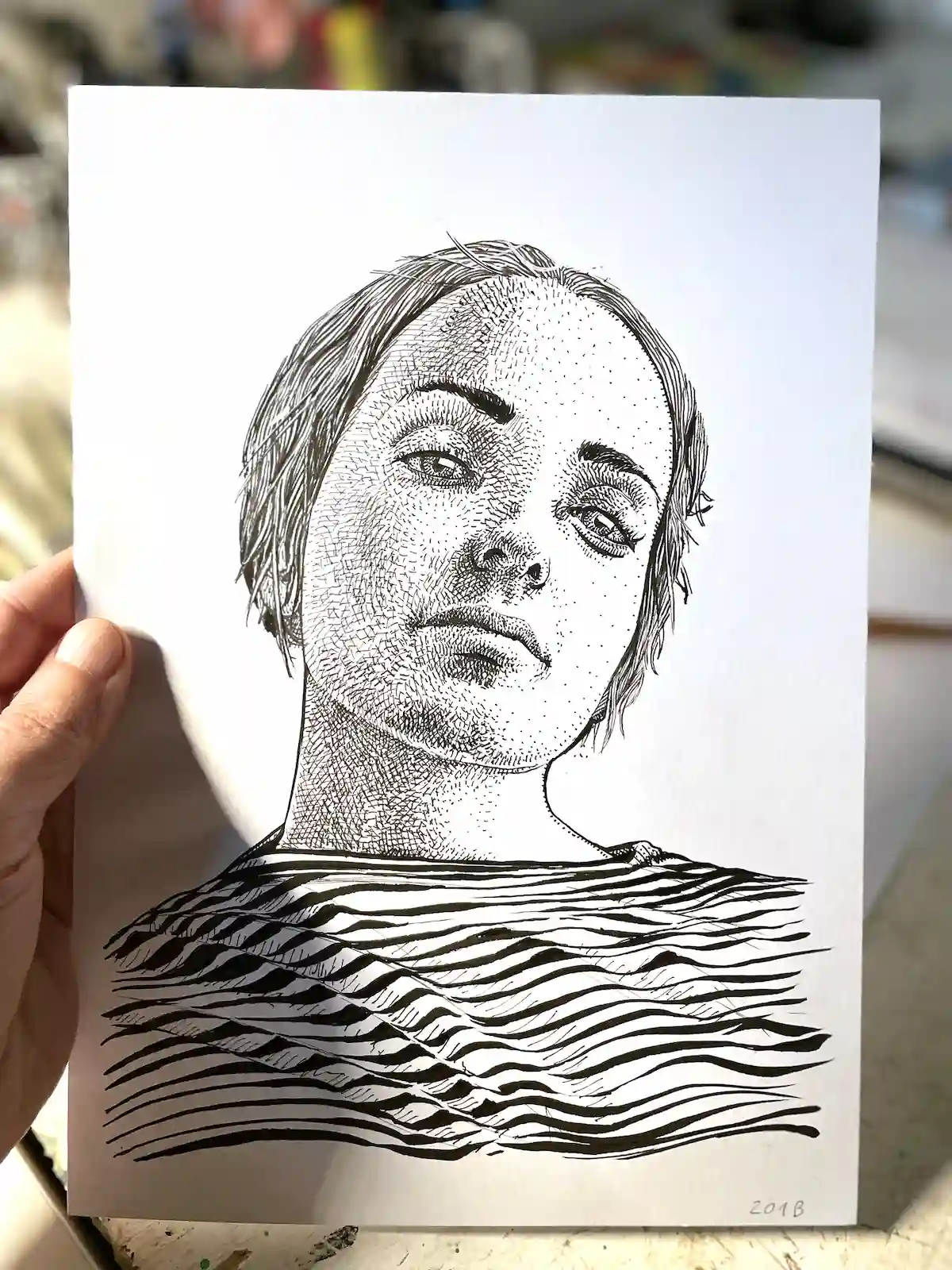 Portrait 201B - black ink portrait drawing