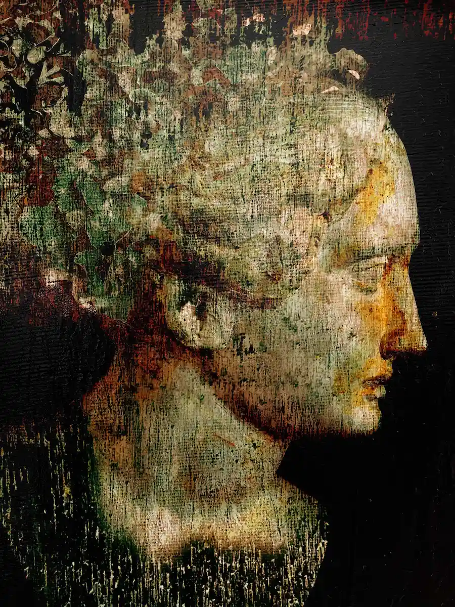 Head 38B mixed media portrait painting at auction on Catawiki – original work by Dario Moschetta