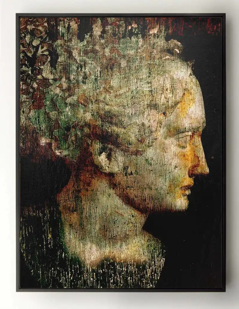 Head 38B mixed media portrait painting framed – Dario Moschetta Catawiki auction