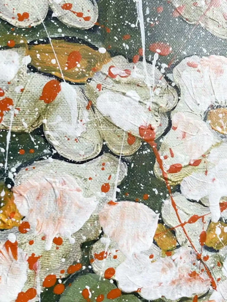 White Corner – close-up of white flowers, acrylic on canvas, Dario Moschetta
