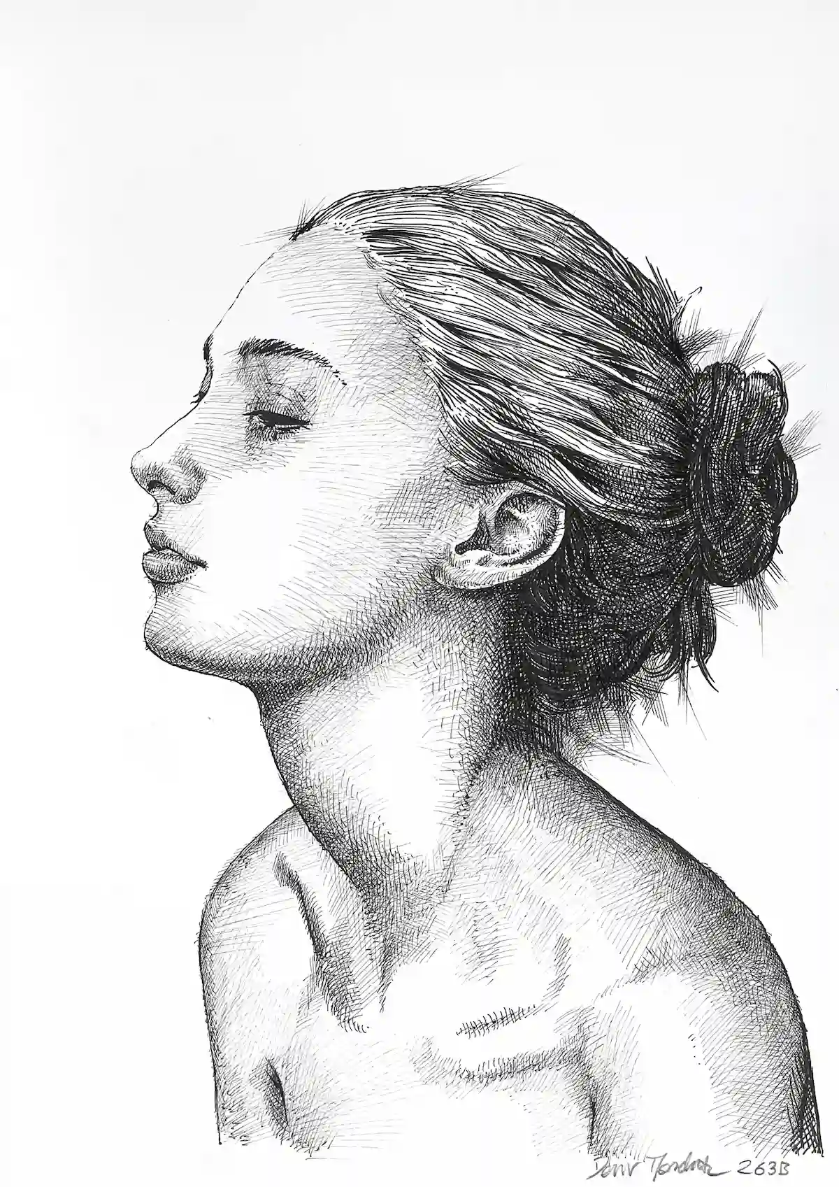 Ink Portrait Drawing of a Woman – 263B